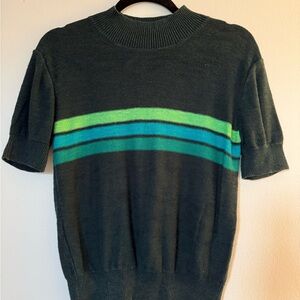 Free People Dark Green Sweater with Stripes
